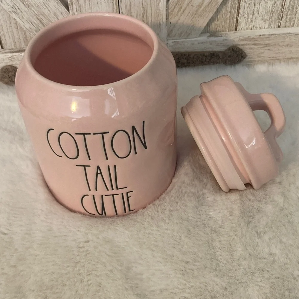 Rae Dunn Pink Ceramic Cotton Tail Cutie Jar